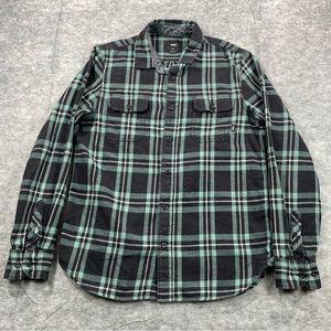 Vans Mens Black/Blue Madras Plaid Classic Fit Long Sleeve Button Down Shirt SZ S